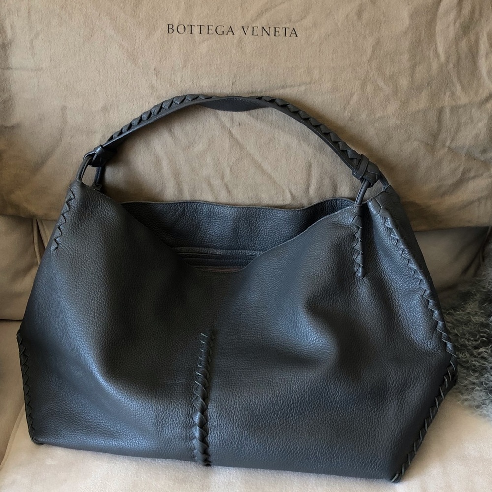 BOTTEGA VENETA Grey Leather Oversized  Hobo Bag